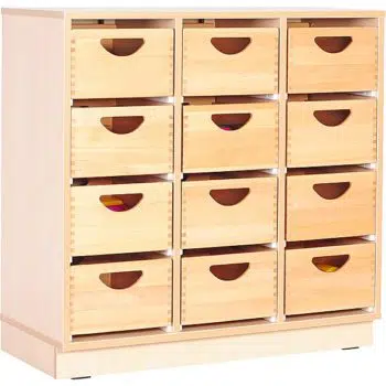 Kindergarten-Schrank M mit 2 Trennwänden - für Holzbehälter - auf Sockel