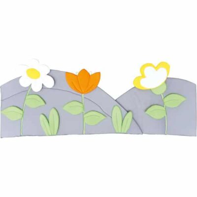 Wanddekoration - Wiese mit 3 Blumen - grau