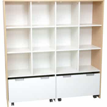 Mehrfunktionen-Schrank XL mit 2 breiten Rollbehältern, Breite: 154 cm, weiß - offen (Quadro 42)