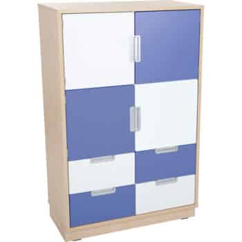 Kombischrank L mit 4 schmalen Schubladen und 4 kleinen Türen - Breite: 79 cm - weiß/blau (Quadro 48-180°)