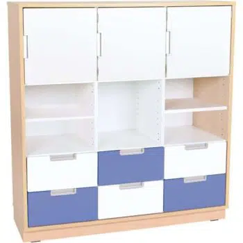 Schrank L mit 3 Türen und 6 Schubladen - Breite: 116 cm - weiß/blau (Quadro 51-180°)