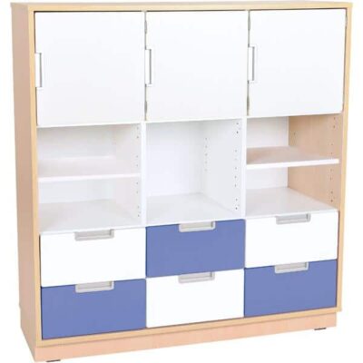 Schrank L mit 3 Türen und 6 Schubladen - Breite: 116 cm - weiß/blau (Quadro 51-180°)