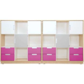 Möbelsatz Schrank L - weiß/grau/magenta - Quadro 5-180° - Ahorn