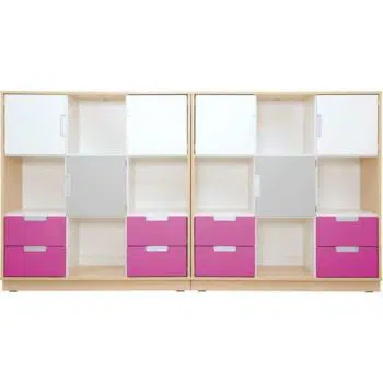 Möbelsatz Schrank L - weiß/grau/magenta - Quadro 5-180° - Ahorn