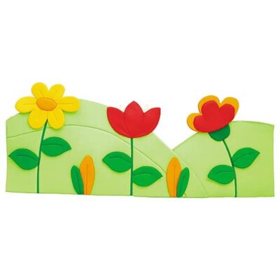 Wanddekoration - Wiese mit 3 Blumen - grün/rot