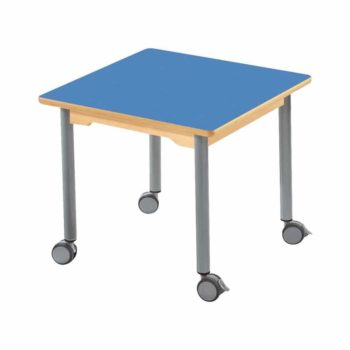 Tisch quadratisch 60x60 cm - mit beschichteter Tischplatte mit Beinen aus grauem Metall und Rollrädern
