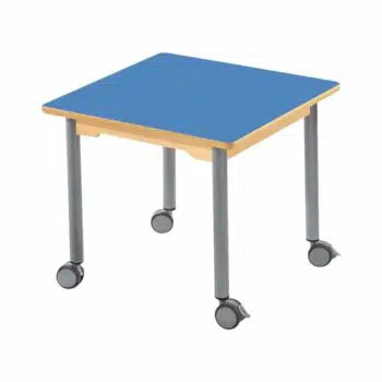 Tisch quadratisch 60x60 cm - mit beschichteter Tischplatte mit Beinen aus grauem Metall und Rollrädern