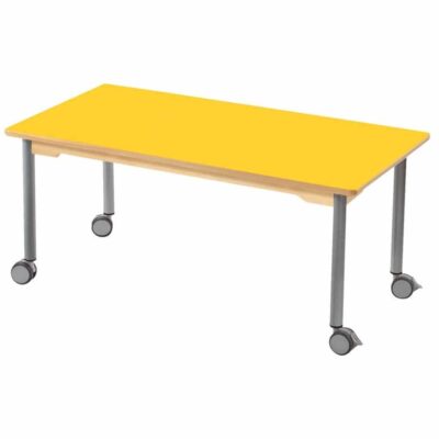 Tisch rechteckig 120x60 cm - mit beschichteter Tischplatte mit Beinen aus grauem Metall und Rollrädern