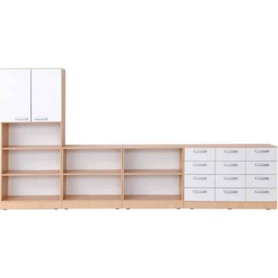 Möbelsatz Schrank Grande 62 - Tiefe: 38 cm - Ahorn, Fronten weiß