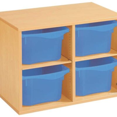 Regal mit Melaminbeschichtung mit 4 Behälter - 2 Regalbretter - Höhe: 51 cm - Länge: 70,5 cm