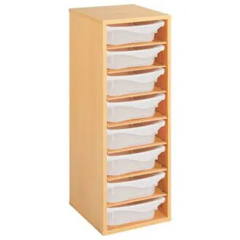 Regal mit Melaminbeschichtung mit 8 Behälter - 7 Regalbretter - Höhe: 102 cm - Länge: 36 cm