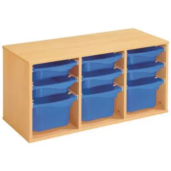 Regal mit Melaminbeschichtung mit 9 Behälter auf Schienen - Höhe: 51 cm - Länge: 105 cm