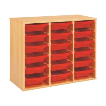 Regal mit Melaminbeschichtung mit 18 Behälter auf Schienen - Höhe: 81 cm - Länge: 105 cm
