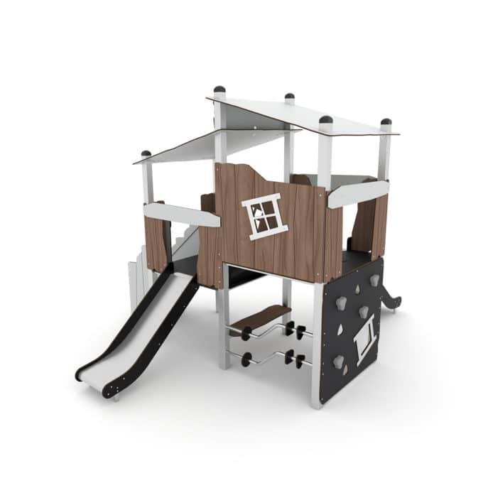 Spielturm mit 2 Rutschen, Treppe, Kletter- und Motorik-Elementen CROOC 0306 von Vinci Play 3