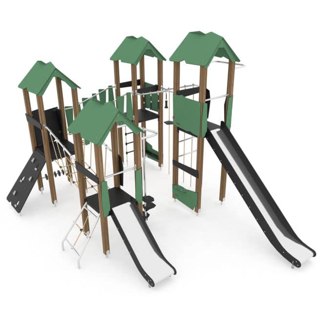 Spielturmanlage mit 4 Türmen und 2 Rutschen WOODEN WD1412 von Vinci Play 3