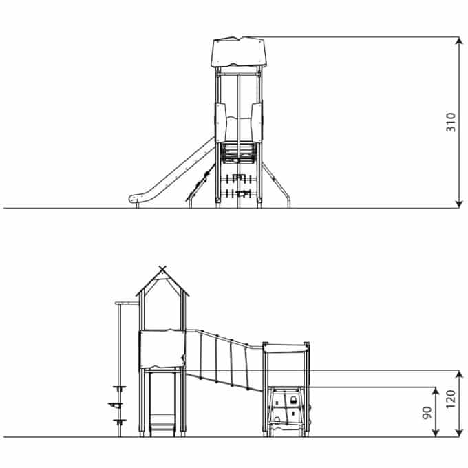 Spieltürme mit Rutsche, Kletterelementen und Wackelbrücke WOODEN WD1408 von Vinci Play 8