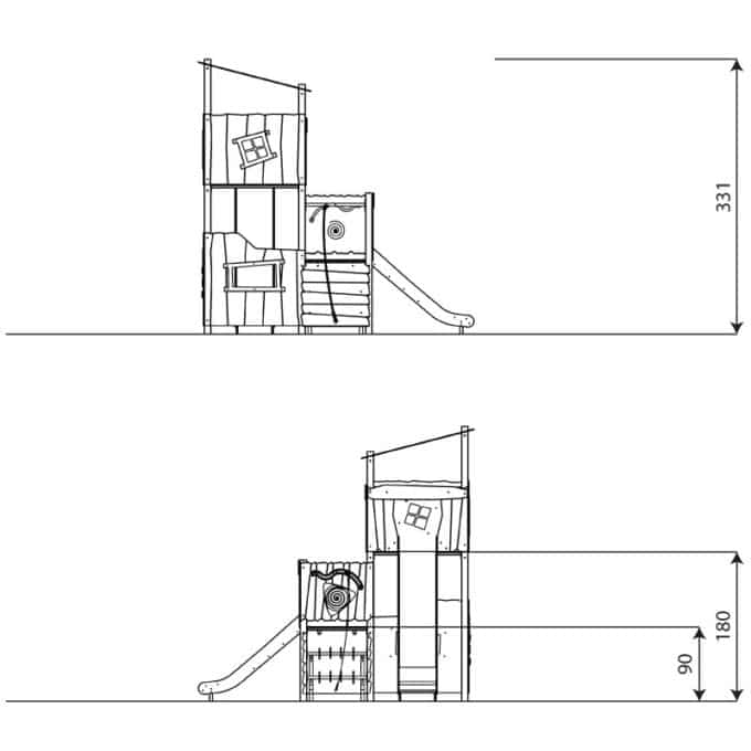 Spielturm mit 2 Rutschen und Kletterelementen CROOC 0303 von Vinci Play 4
