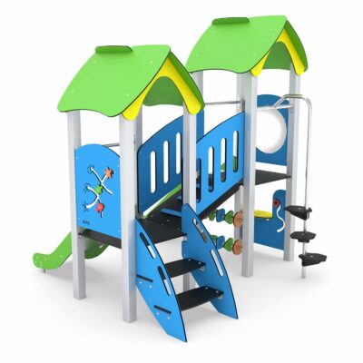 U3-Spielanlage mit 2 Türmen, Rutschen, Brücke und Kletterstange MINISWEET 0110 von Vinci Play