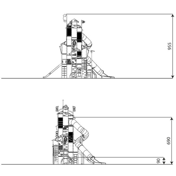 Riesige Ritter-Spielturmanlage mit 2 Rutschen, Röhrenrutsche und Kletterelementen CASTILLO 3040-1 von Vinci Play 4