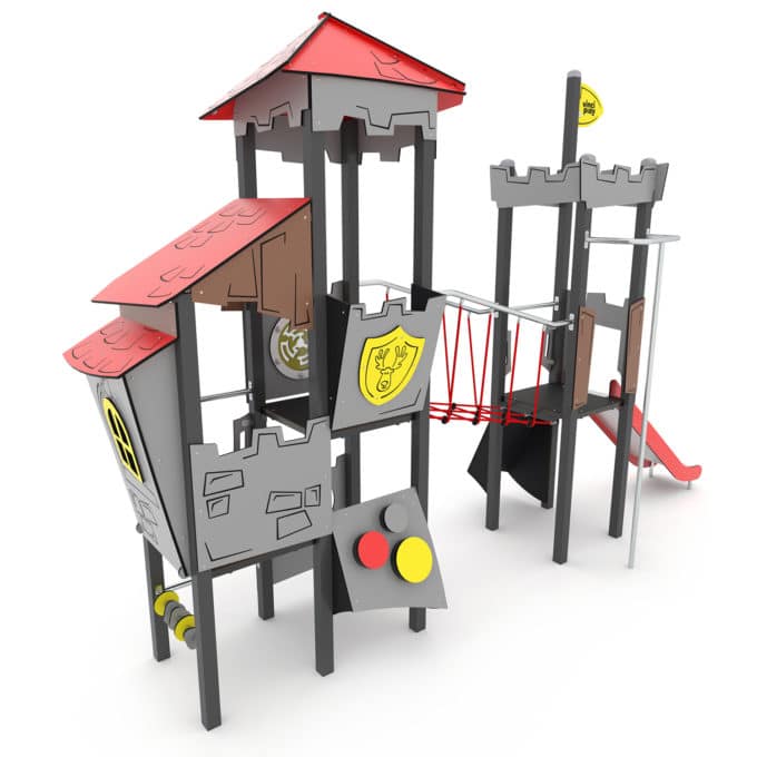Ritter-Spielturmanlage mit Rutsche, Seilbrücke und Kletterelementen CASTILLO 3004-1 von Vinci Play 1