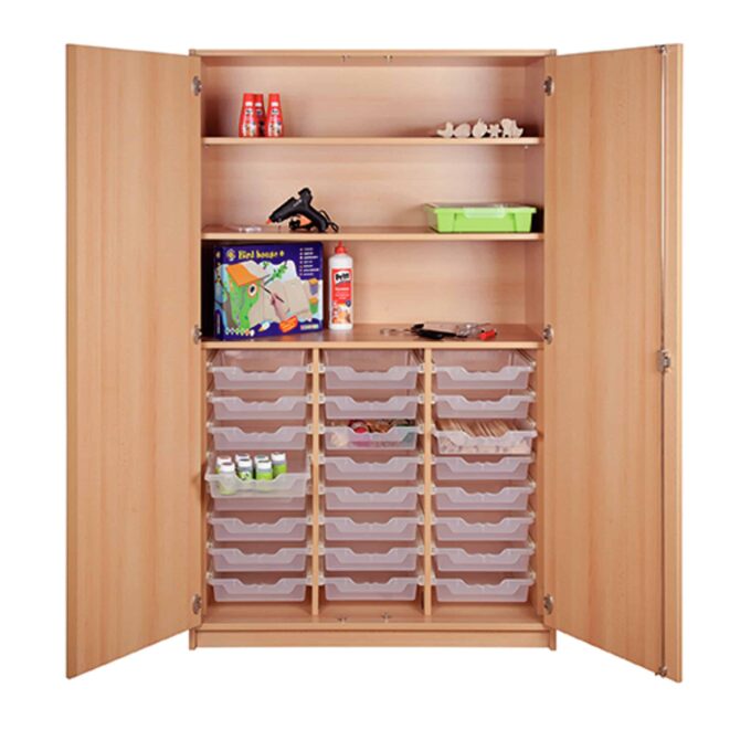 Werkschrank mit 24 flachen ErgoTray-Boxen 1