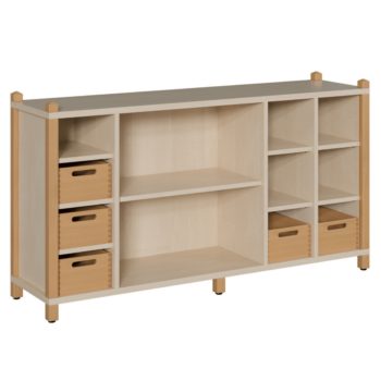 Raumteilerschrank 156 x 80 cm mit 3 Massivholzkästen und 2 breiten und 6 schmalen Fächern
