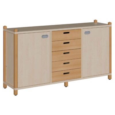 Raumteilerschrank 156 x 80 cm mit 2 Türen und 5 Massivholzschüben