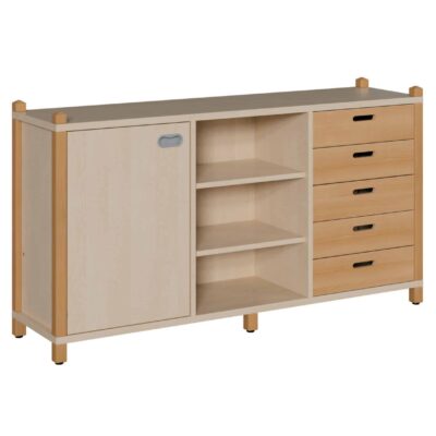 Raumteilerschrank 156 x 80 cm mit 1 Tür und 5 Massivholzschüben