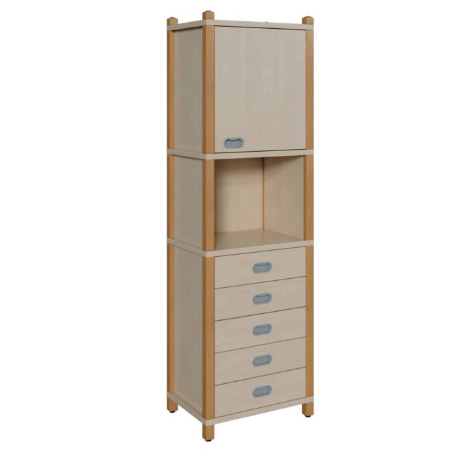 Stollenschrank mit 5 Dekorschüben und Oberschrank 1