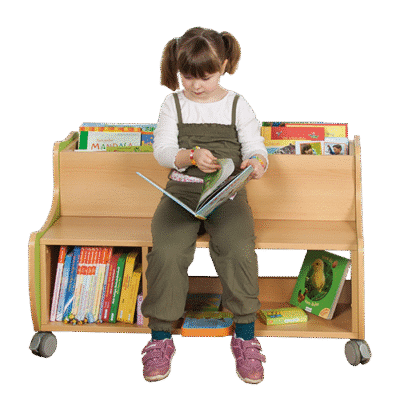 Bücherwagen mit 6+3 Fächern und Sitzfläche