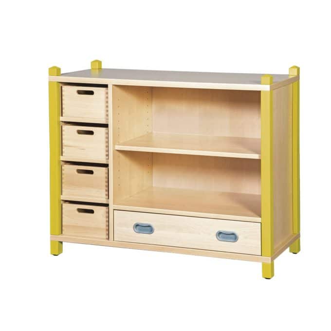 Spieleschrank 2 mit Boxen und Schublade 1