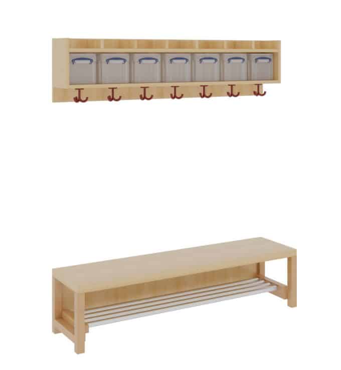 Komplettgarderobe mit Ablage & Boxen – Aluminiumrost, ohne Stütze 1
