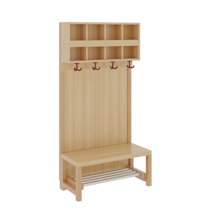Komplettgarderobe mit Doppelablage & Bilderleiste – Stütze mit Paneelrückwand & Aluminiumrost 1