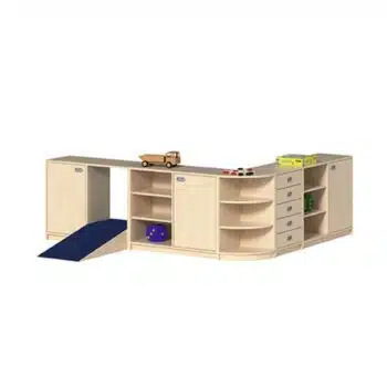 Fertig-Regalsystem "Bruno" mit Durchkrabbelschrank, Türen und Dekorschüben
