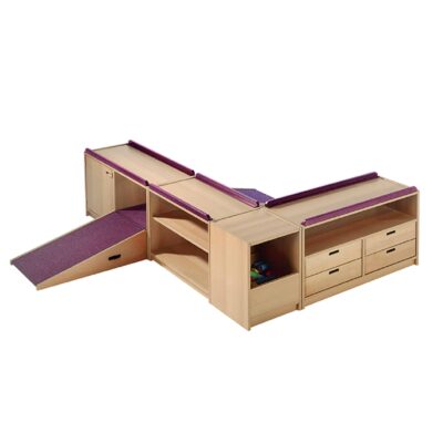 "LINDA" Regalsystem mit Durchkrabbelschrank, Regal, Eckkasten und Schrank mit 4 Massivholzschüben