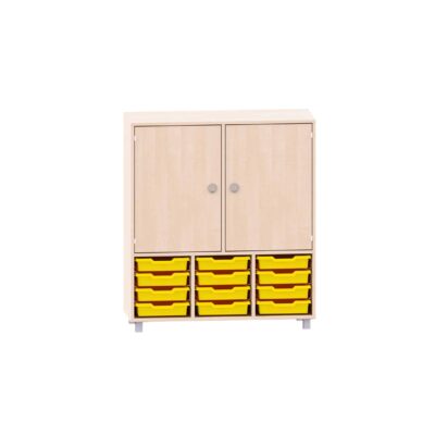 Sideboard mit 2 Böden, oben 2 Türen und unten 12 ABS-Boxen
