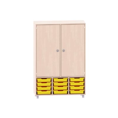 Sideboard mit 3 Böden, oben 2 Türen und unten 12 kleine ABS-Boxen