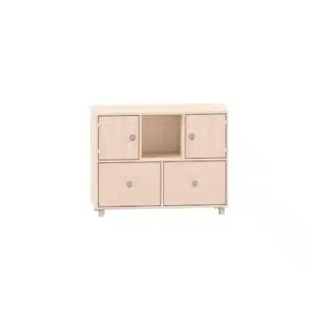 Sideboard mit einem Boden, oben links und rechts Türen, Mitte freies Fach und unten zwei Schubkästen