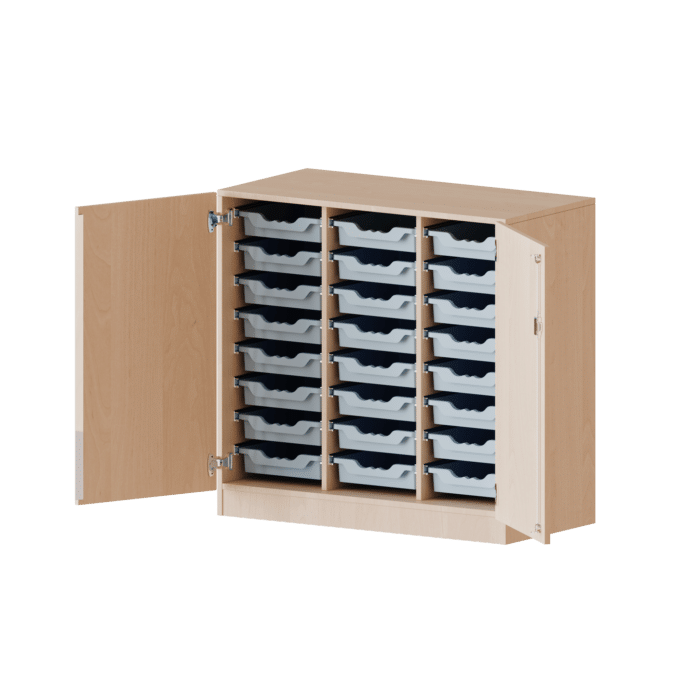 ErgoTray Schrank, dreireihig, 2,5 Ordnerhöhen - mit 24 flachen ErgoTray Boxen - evo180 Serie 1