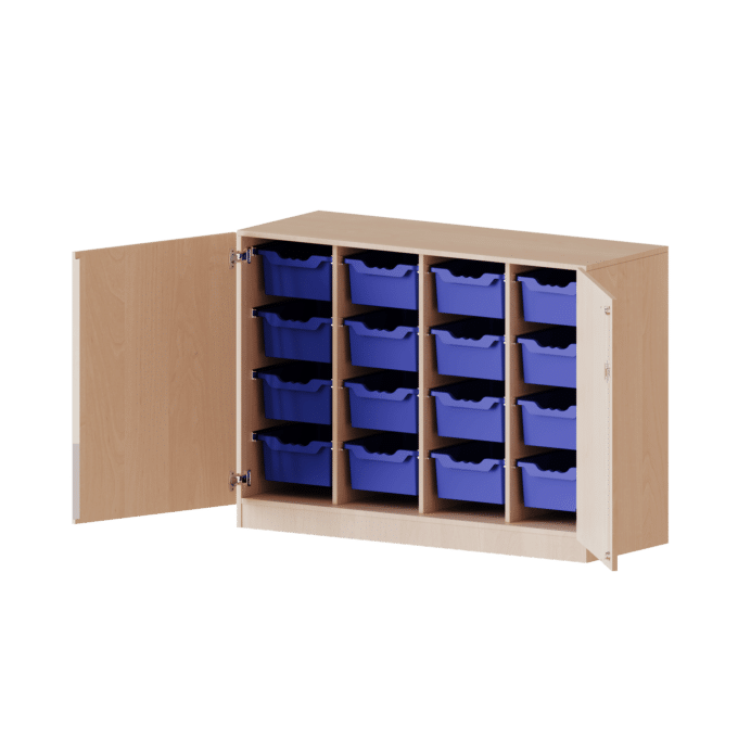 ErgoTray Schrank, vierreihig, 2,5 Ordnerhöhen - mit 16 hohen ErgoTray Boxen - evo180 Serie 1