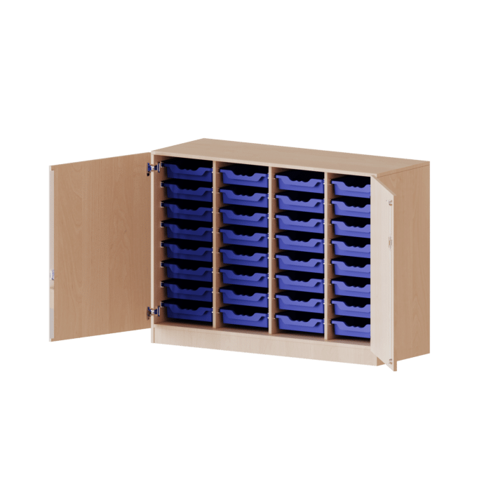 ErgoTray Schrank, vierreihig, 2,5 Ordnerhöhen - mit 32 flachen ErgoTray Boxen - evo180 Serie 1