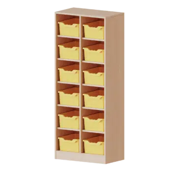 Taschenregal, 4,5 Ordnerhöhen - 12 halbhohe Fächer mit ErgoTray-Boxen - Serie evo180