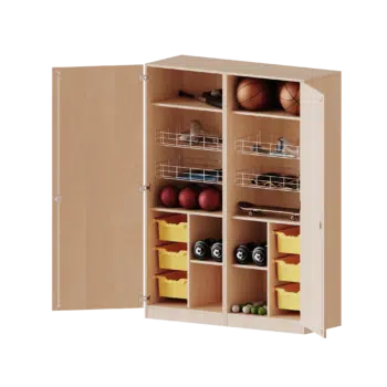 Sportschrank, 5 Ordnerhöhen - 4 Ballkörbe, 6 hohe ErgoTray-Boxen - Serie evo180