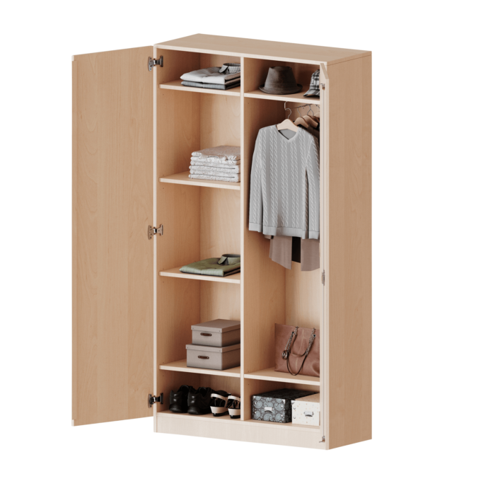 Garderobenschrank 2 Türen abschließbar mit Mittelwand, Spiegel und Garderobenstange, 5 Ordnerhöhen - Serie evo180 1