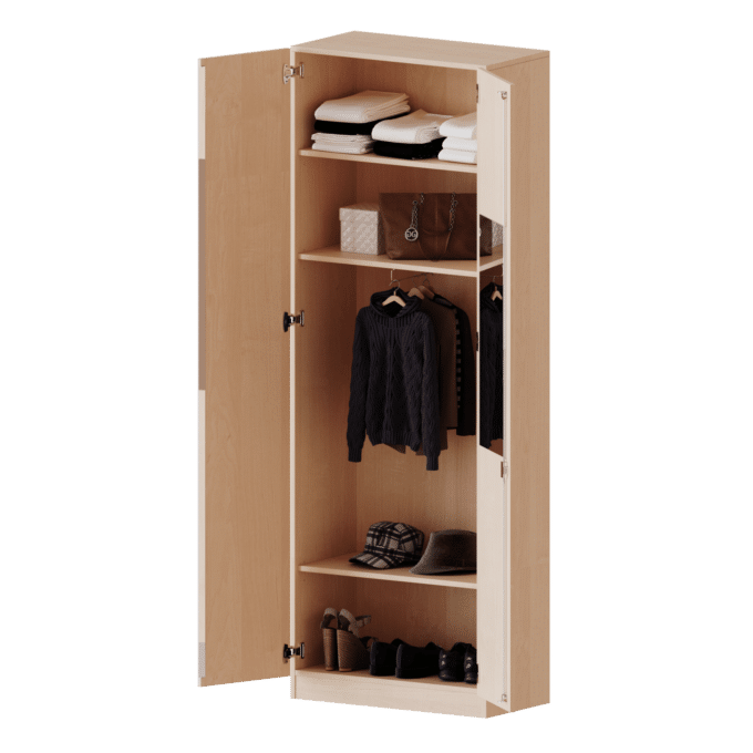 Garderobenschrank 2 Türen abschließbar mit Spiegel und Garderobenstange, 6 Ordnerhöhen - Serie evo180 1