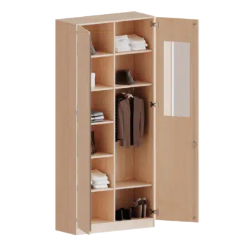 Garderobenschrank 2 Türen abschließbar mit Mittelwand, Spiegel und Garderobenstange, 6 Ordnerhöhen - Serie evo180