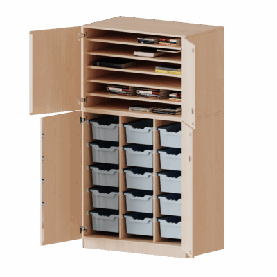 Bastelschrank 4-türig mit 15 hohen ErgoTray Boxen, zweiteilig- Serie evo180