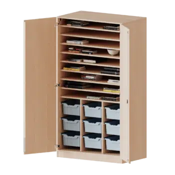 Bastelschrank 2-türig mit 9 hohen ErgoTray Boxen, zweiteilig- Serie evo180