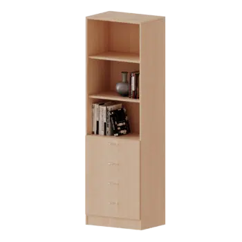 Schubladen - Kombischrank, 5 Ordnerhöhen - 4 Schubladen unten, oben 3 offene Fächer - Serie evo180