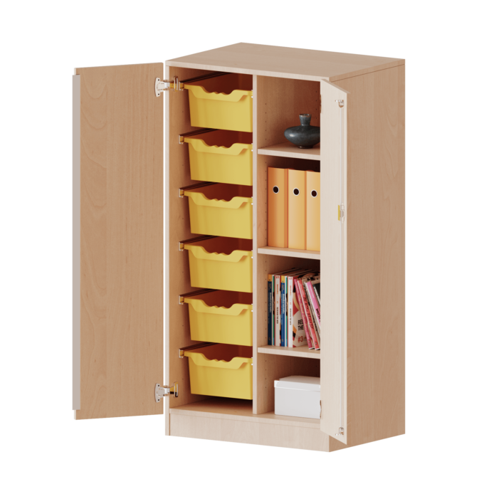 ErgoTray Schrank, zweireihig, 3,5 Ordnerhöhen - mit 6 hohen ErgoTray-Boxen - evo180 Serie 1